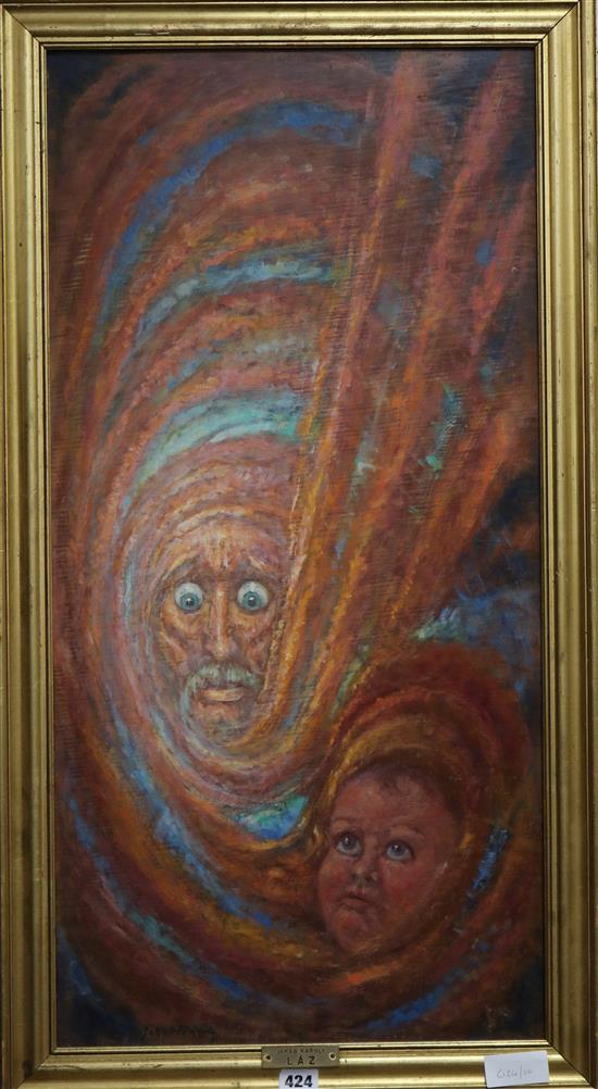 Jakab Karoly, oil on board, Surrealist portrait, 79 x 39cm